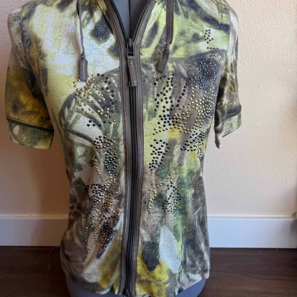 Y2K Luisa Cerano Abstract Print Zip Up Rhinestone Embellished Fairy Grunge Edgy - Picture 4 of 11